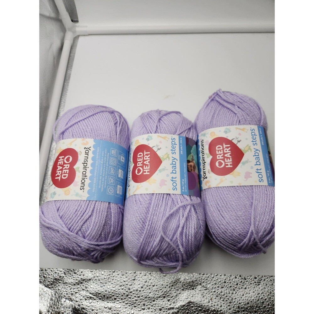 Lot of 3 Red Heart Soft Baby Steps Yarn Lavender 5oz 256 Yds for baby blanket